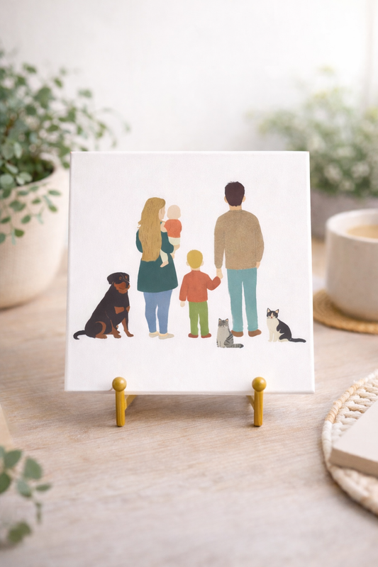 Gepersonaliseerd familieportret tegeltje | Uniek cadeau