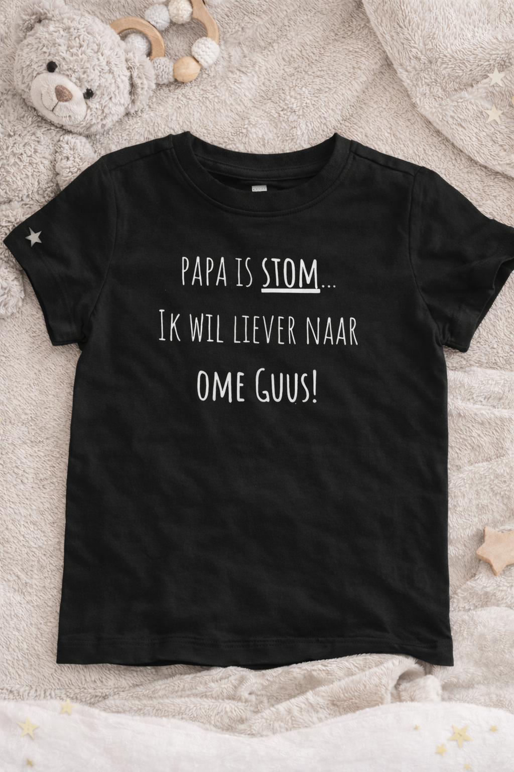 Kinder T-shirt met grappige tekst – gepersonaliseerd (wit/zwart)