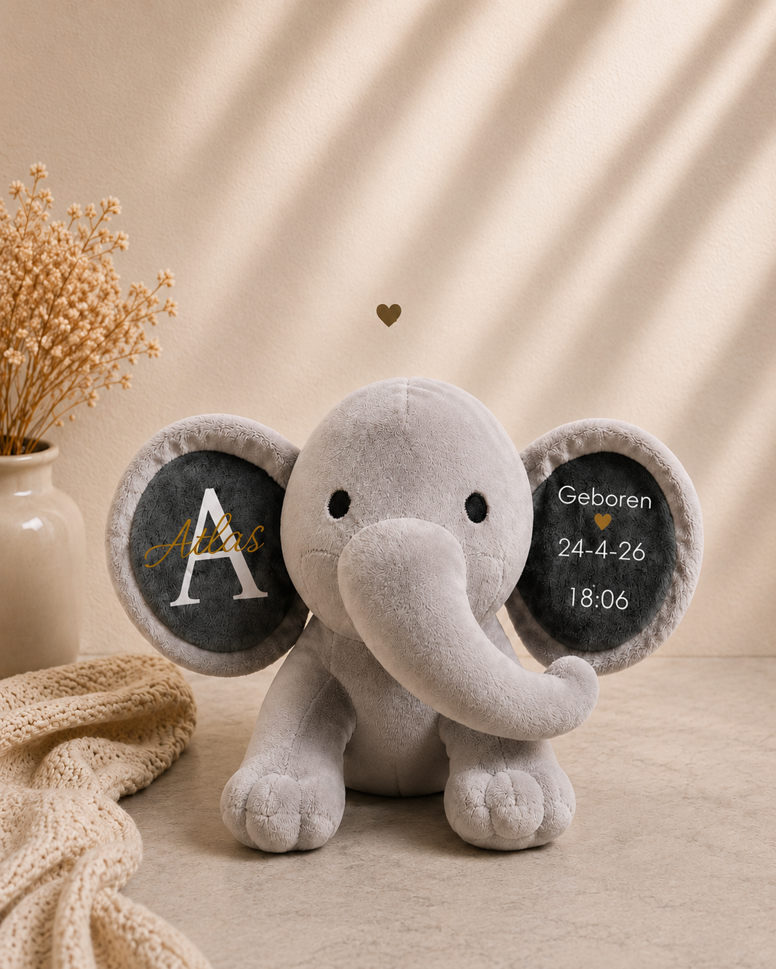 Gepersonaliseerde olifant met geboortegegevens 🐘🤍